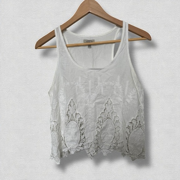 Zara White Lace Tank Top Crop Blouse | Boho Festival Sheer Embroidered S - Picture 1 of 7